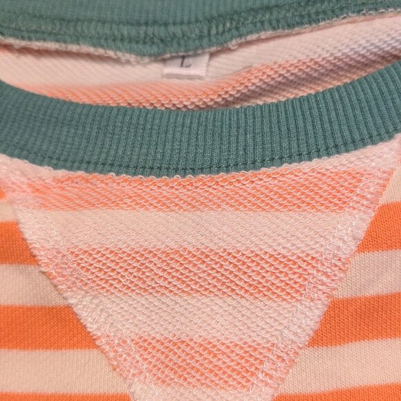 Green White and Orange Striped Sweater L - Picture 2 of 7